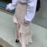 Ladies Floral Print Frill Side Slit Long Skirts